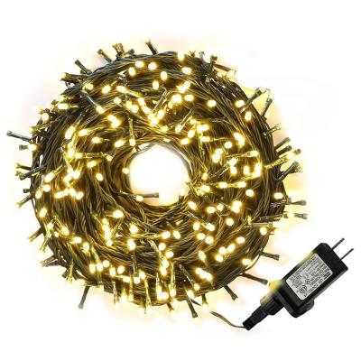 China Hot Sale 100M Coverage Green 1000LEDS Wire 8 Modes Faceted Outdoor Garland Light Christmas Fairy Starry String Lights for sale