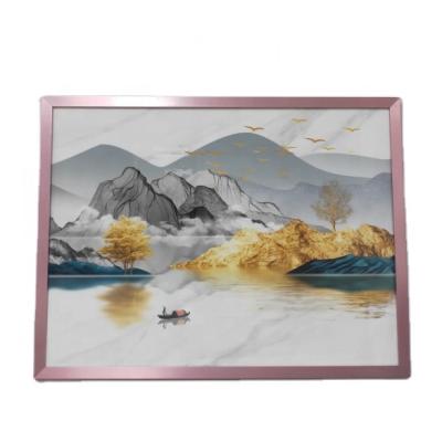 China High Resolution Printing Hot Selling Customized Paintings View Bedroom Crystal Porcelain Green Mountains and Waters Green Triptych Decorative Painting for sale