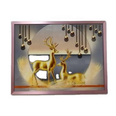 China High Resolution Printing Hot Selling Customized High Quality Crystal Geometric Feather Deer Porcelain Metal Paintings Decorative Paintings for sale