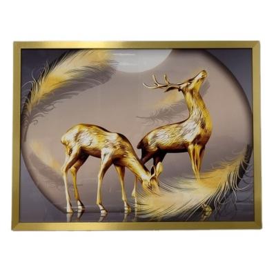 China High Resolution Printing Hot Selling Customized High Quality Crystal Geometric Feather Deer Porcelain Metal Paintings Decorative Paintings for sale