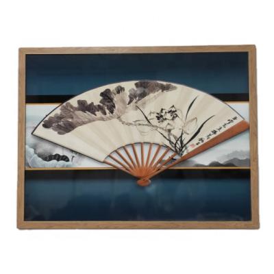 China Customized high-resolution printing high-resolution crystal chinese fan porcelain landscape paintings triple decorative paintings for sale