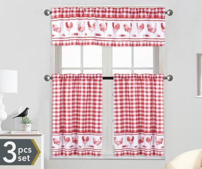 China Insulated printed design 3 piece tab cotton kitchen top curtains and draperies set for sale