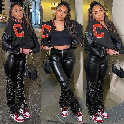 China 2021 Letter Baseball Jacket Viable Casual Women Sleeve Long Coats For Ladies Black Bomber Jackets for sale