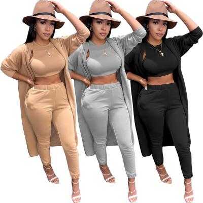 China Autumn Women Clothing Tank Crop Tops Washable Fashionable Trouser Pants Set Sweatpants With 3 Piece Outfits Winter Women Autumn Coat Long Sleeves for sale