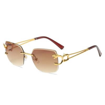 China Tiger Design Transparent Metal Square Rimless Sunglasses 90s Fashion Sun Glasses Rectangle Small Frame Sun Glasses Multi Luxury Man Woman for sale