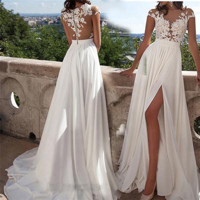 China 2020 Anti-Static Wholesale Split Top-the-Shoulder Anti-Static Appliqued Backless Long Tulle Mermaid Wedding Dress for sale