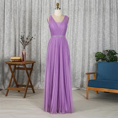 China Hot Selling Wholesale Anti-Static Lavender V-Neckline Wedding Bridesmaid Long Purple Dress for sale