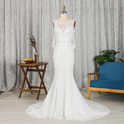 China Popular Design Anti-static Anti-Static Embroidery Long Mermaid Lace Wedding Dress With Court Train for sale