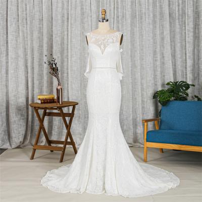 China Hot Selling Anti-Static Mermaid Wedding Dresses Lace White Wedding Dress With Chapel Train for sale