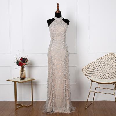 China New Design Anti-Static Women's Backless Beaded Backless Floor Length Formal Dress For Party for sale