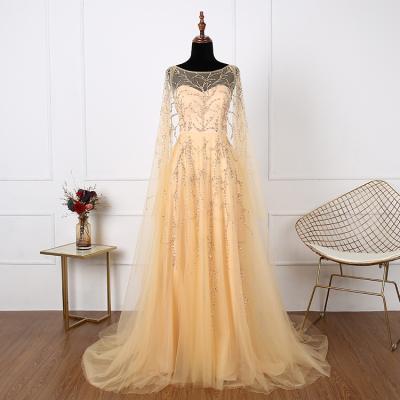 China Real Picture Anti-Static Evening Dress Beaded O Neck Backless Tulle Long Sleeve Prom Dress For Women for sale