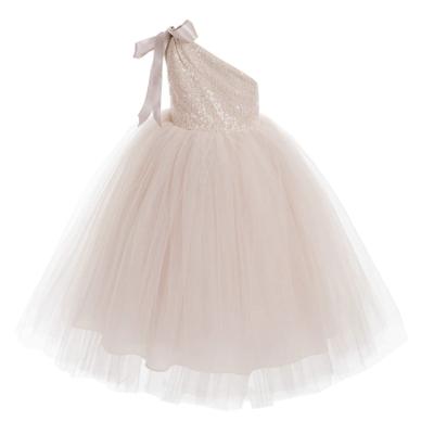 China Kids Birthday Bow Pink Ball Gown One-Shoulder Girls Tulle Sleeveless High Quality Bridesmaid Dresses Sleeveless Wedding for sale