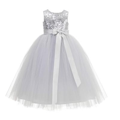 China Newest Designs Kids Birthday Sleeveless Scoop Neck Sleeveless Cheap Sequin Beading Purple Bow Ribbon Sparkle Flower Girl Dress For Baby Girl for sale