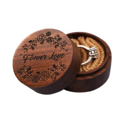 China Morden Love Forever Round Wooden Wedding Ring Box Wedding Ring Bearer Box for sale