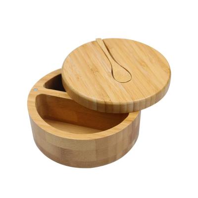 China Disposable Natural Acacia Storage Spice Pepper and Salt Wooden Seasoning Box with Spoon for sale