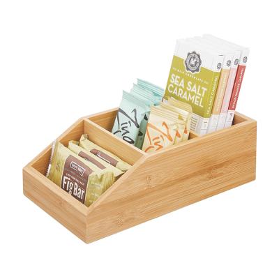 China Compact Bamboo Bin Box Organizer - 3 Divided Sections China Food Storage - Holder for Seasoning Packets, Pouches, Soups, Spices for sale