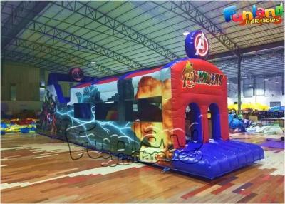 China 50ft Long Avengers Theme Kids Air Bouncer Slide Inflatable Obstacle Course for Hire for sale