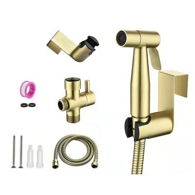 China Modern Handheld Bidet Sprayer Kit Bathroom Stainless Steel Brushed Gold Bidet Sprayer Set for sale