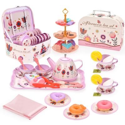 China New pink toys 2023 afternoon tea candy dessert toy set plastic kids suitcase kitchen toys for sale