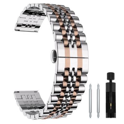 China AK-ML006 Stainless Steel 7 Section Metal Bamboo Folding Buckle Band Connector Bracelet Beaded Watch Band for sale