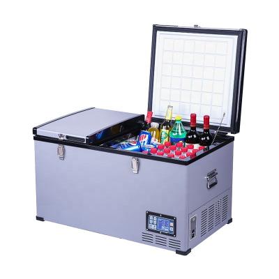 China Portable Vacation DC Compressor Fridge Freezer Camping and Double-zone 12v 24v Deep Chest Boat Fishing 12v Fridge Freezer 80l for sale