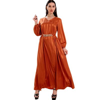 China Muslim abaya Dubai S-2XL women ladies new design V-neck satin jacquard dress European and American Turkish abaya kuwii 2082 for sale