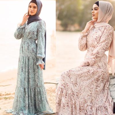 China 3030 Chiffon kuwii fashion print dress muslim clothing print dress long sleeves maxi abaya islamic clothing for sale