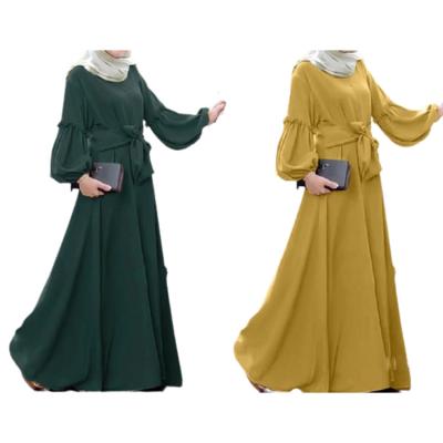 China New Arrival kuwii design 8035 polyester solid color ladies long sleeve long dress elastic abaya muslim women muslim dress for sale