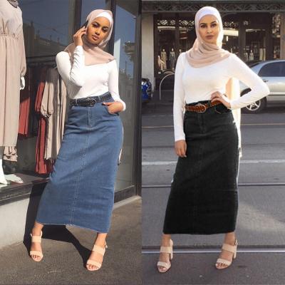 China 3119 high quality denim kuwii collection dubai middle east stretch denim bottom hip skirt dress abaya new for sale