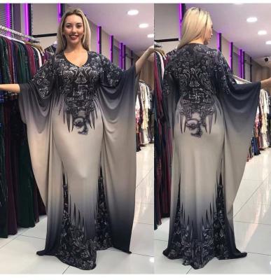 China 2021 kuwii 7017 pattern oversized bat sleeve dress Dubai kaftan Abaya African print dress long L-2XL for sale