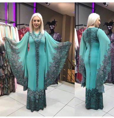 China kuwii 7014 slim fit v-neckline printed african sleeves plus size women's abaya kaftan kaftan abaya islamic clothing L-2XL for sale