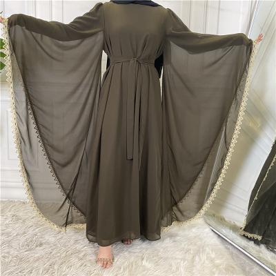 China 4023 Chiffon kuwii lace robe kaftan kaftan abaya tie batwing long robe islamic clothing long sleeve loose fashionable muslim women abaya for sale