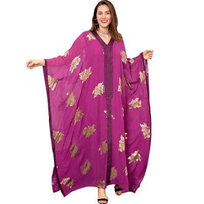 China 2164 Chiffon Kuwii Middle East Fashionable Bat Wing Purple Abaya Bronzing Moroccan Muslim Islamic Clothing Kaftan Abaya for sale