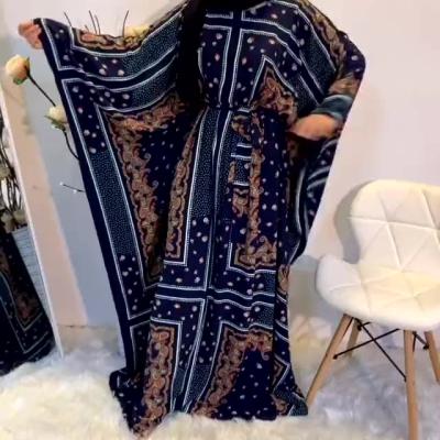 China Polyester 4044 Kuwii Fashion Elegant British Loose Muslim Long Dresses Printed Plus Size Islamic Clothing Batwing Kaftan Abaya for sale