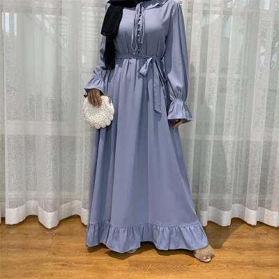 China 4008 Dubai Women's 2021 New Fashion Solid Color Malaysia Dress Muslim Abayas Muslim Islamic Clothing S~2XL Long Dress for sale