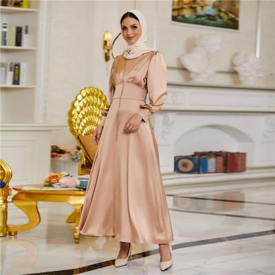 China Best selling satin 3064 kuwii female size beaded dubai elegant abaya monsoon satin muslim dress for sale