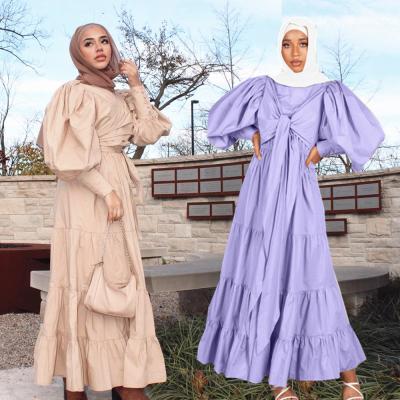 China Middle East Europe America Dubai 3067 cotton kuwii puff sleeve bands french muslim woman maxi robe abaya for sale