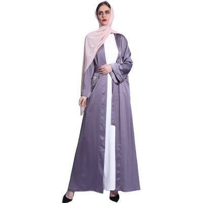 China Abaya 2021 muslim Ramadan color dress kuwii pockets 5006 cuff long dress satin Middle Eastern wide open pure abaya Dubai women for sale