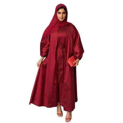 China Muslim abaya S~XL dubai dress Ramadan Solid color Arab abaya dress Islamic European and American kuwii two-piece dress 2066 for sale