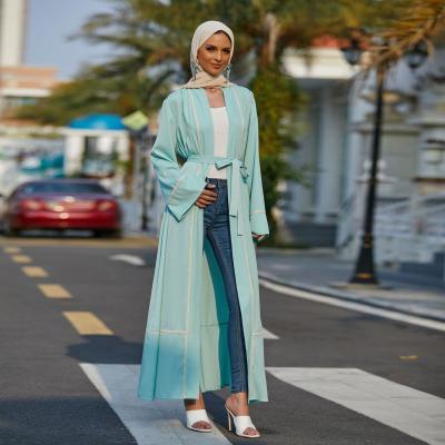 China Polyester-cotton blended dubai middle east kuwii fabric 3021 women's dubai abaya cardigan robe open abaya female kimonos women for sale