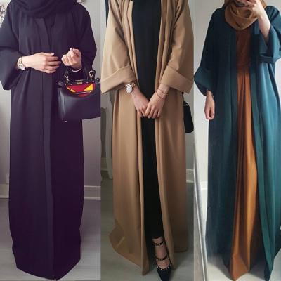 China Kuwii Solid color women open abaya long dress plus size soft elegant Dubai muslim dress wholesale 3135 polyester for sale