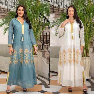 China 2129 Gold Thread Embroidered Muslim Dresses Dubai S-2XL Maxi Dresses Islamic Clothing Abaya Hooded Abaya Long Sleeve for sale