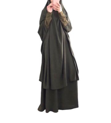 China 3040 Kuwii Manufacturer 2021 Latest Well Made Prayer Robe 2 Pieces Nida Jilbab Solid Color French Saudi Arabian Robe Jilbab M~2XL for sale