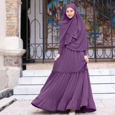 China kuwii 3042 plain online latest cheap single color two piece jilbab set dresses free scarf jilbab for sale