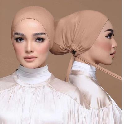 China Newest 5030 Kuwii Modest Islamic Muslims Ruched Cotton Tank Top Elastic Tie Back Underscarf Hijab Hats for sale