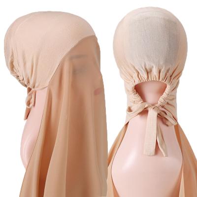 China Custom Plain Instant Pearl Chiffon 5031 New Chiffon Underscarf Hijab With Inner Tank Top Hood Covers Long Headscarf Satin Lining Hat Shawl Scarf for sale