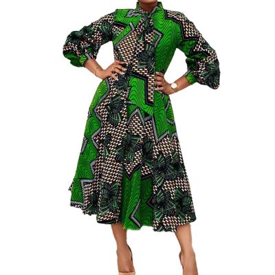 China Cotton blended 7012 kuwii printed bandage swing skirt three quarter sheath African Kitenge dress designs plus size women's dresses for sale