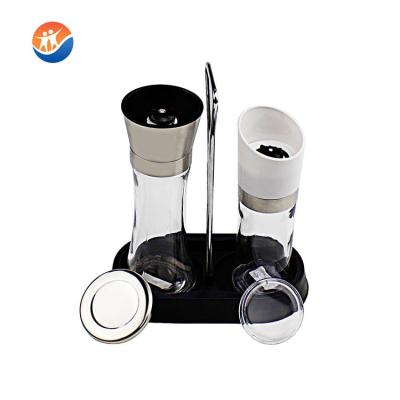 China Freshness Retention Free Sample Glass Salt Pepper Grinders With Lid And Metal Holder for sale