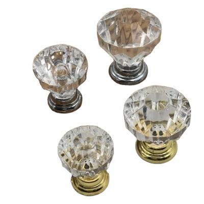 China Good Hole Modern Crystal Zinc Alloy Acrylic Single Gold Silver Knob Cabinet Handles Cupboard Handles Drawer Pull for sale