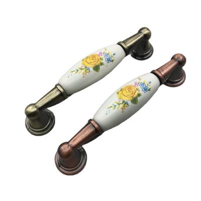 China Retro printing sideboard door handle knobs cabinet bronze ceramic hardware plus retro style high quality zinc alloy for sale